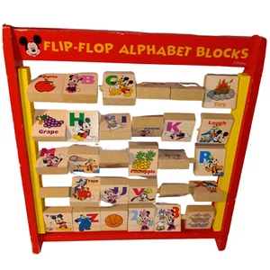 Disney Flip-Flop Alphabet Blocks Learning Toy - Mickey Mouse & Friends Wooden AB - Picture 1 of 8