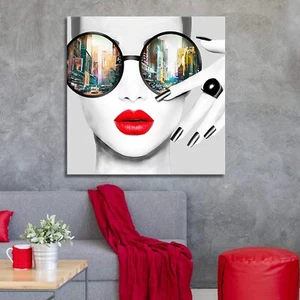 Contemporary Wall Art Modern Fashion Women with Red Lip Canvas Print Stylish ... - Picture 1 of 7