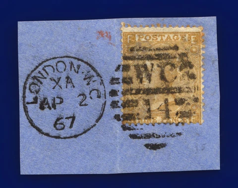 1865 SG98 9d Straw Plate 1 J94 EF London WC 14 CDS AP 2 67 G/U Cat £600 cdcl Cover