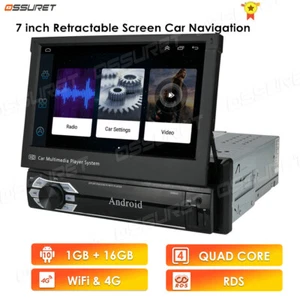 Single 1Din Radio Android 10 Car Stereo Bluetooth 7" Flip out Touch GPS WiFi 4G - Picture 1 of 12