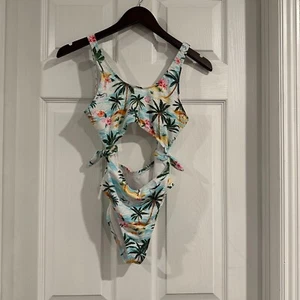 Hobie Girls Big Cutout One Piece Swimsuit Hawaii/Hawaiian Tropics Size 14 - Picture 1 of 5