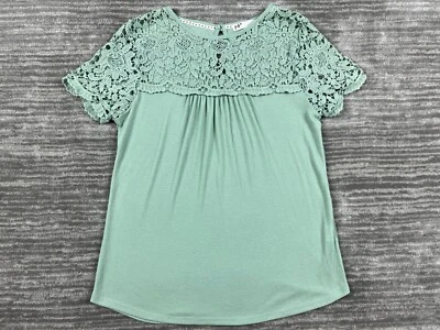 Jolt Top Womens Medium Green Shortsleeve Crochet Casual - Image 1 of 4