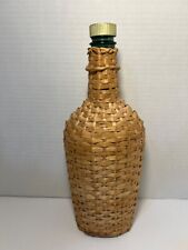 Vintage Wicker Green Bottle with Handle Cap Cottage Coastal Rustic Decor