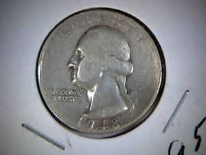1948-S WASHINGTON QUARTER, OLD U.S. SILVER QUARTER - Picture 1 of 2
