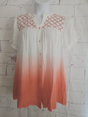 Blusa túnica con botones delanteros JODIFL color naranja ombre bordada grande Sh/Slv Foto 1 de 4