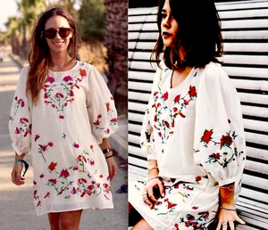 ZARA SHORT DRESS OVERSIZED BOHO FLORAL TUNIC SIZE L DRESS new - Picture 1 of 12