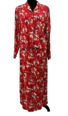 Bonnie Boynton Vintage Skirt Blouse Set Size Medium Red Jaimaca Drums Palm Trees - Image 1 of 4