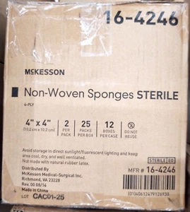 McKesson 16-4246 Non-Woven Sponges Sterile 6-Ply 4”x4”  (CASE/300 packs) - Picture 1 of 1