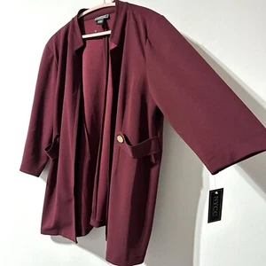 NYCC Burgundy Open Front longline blazer Coat Inverted Notch Unlined size 3X NWT - Picture 1 of 10