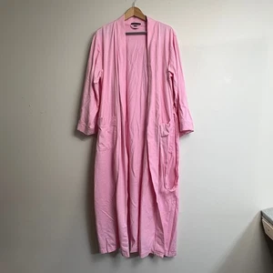 Lands End Robe Womens 1X Pink Belted Long Bathrobe Lounge Duster Pockets Cotton - Picture 1 of 10