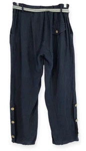 Puro Lino Made in Italy Blue Linen Straight Leg Elastic Drawstring Waist Medium - Picture 1 of 15