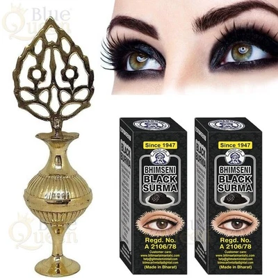 Kohl Eyeliner Brass Bottle Arabian Kajal Eye Makeup Tool Lead Free Surma Set USA - Image 1 of 4