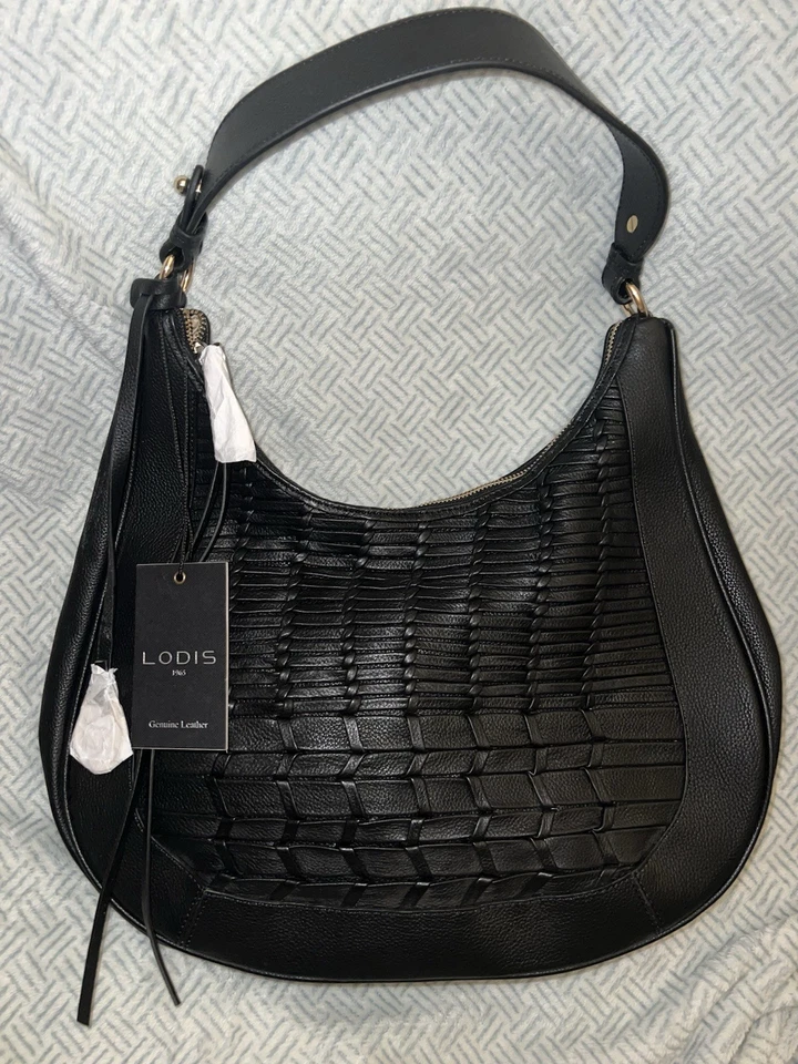 Bolso Hobo Caravana Cuero Tejido LODIS Negro Nuevo con Etiquetas-Defectos Foto 1 de 4