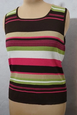 Top tejido sin mangas Style & Co marrón rosa verde rayas talla XL Foto 1 de 4