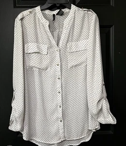 Gr. XL Bluse weiß schwarz Knopfleiste Rollriegelärmel New Directions - Bild 1 von 5