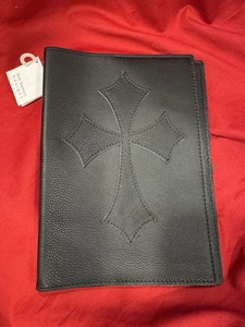 Handcrafted Genuine Leather Bible Cover W/Cross By Bob Siemon Designs Black LG - Picture 1 of 7
