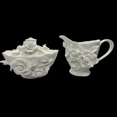 Vintage Robert Gordon Australia Rambling Rose White Sugar Bowl Creamer Set, EUC - image 1 of 4