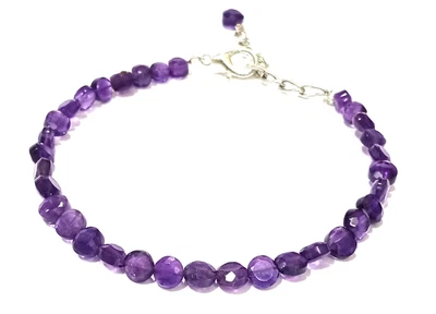 天然紫水晶宝石手链:刻面硬币珠手链 — 第 1/4 张图片