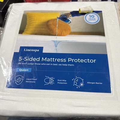 Linenspa 5-сторонний матрас протектор белый водонепроницаемый чехол королевский размер - Изображение 1 из 2