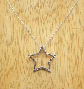Sterling Silver Signed FAS Open Star Pendant Necklace Sparkle - Picture 1 of 6