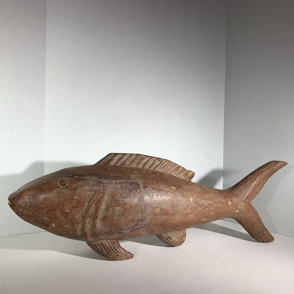 Large 28” Long Vintage Primitive Hand Carved Wooden Fish Folk Art Sculpture - Image 1 of 4