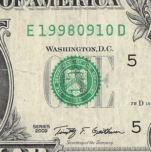 SEP 10 1998 Birthday Fancy Serial Number Date Note One Dollar Bill 09 10 1998 - Picture 1 of 11