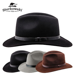 Sterkowski REDWOOD Wool Felt Fedora Hat Wide Brim Elegant Retro Manly Cowboy