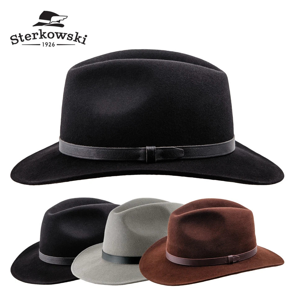 Sombrero Fedora Sterkowski REDWOOD Lana Fieltro Ala Ancha Elegante Retro Varonil Vaquero Foto 1 de 1
