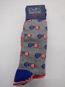 MENS CROFT & BARROW 3 PACK AMERICANA SUNGLASSES UNCLE SAM CREW SOCKS NEW #22096 - Picture 1 of 3