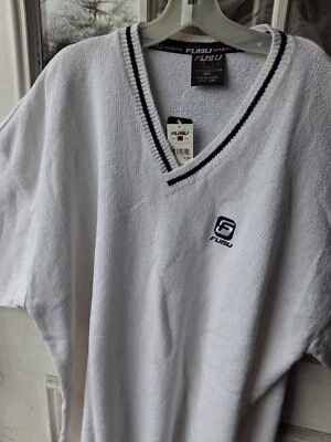 Винтажный мужской свитер FUBU XXL с белой черной отделкой и V-образным вырезом  - Изображение 1 из 4