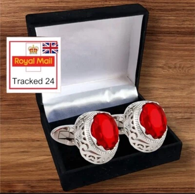 MENS PREMIUM Gemstone CUFF CUFFLINKS Wedding Gift Suit SET IN CUFFLINK BOX UK - Image 1 of 4