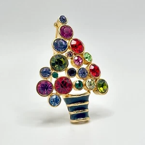 Broche de Colección Joan Rivers Firmado Árbol de Navidad Coloridos Estrás Estado Como Nuevo - Imagen 1 de 6