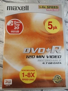 MAXELL DVD+R - 5 PK - 120 Min vidio Recordable New/Sealed - Picture 1 of 6