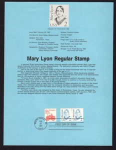 USPS Souvenir Page Scott 2169, Mary Lyon 2 cent x Pair + 20 cents - Picture 1 of 1