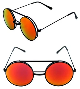 Herren Damen runde Form klappbar Django Metall schwarz Sonnenbrille rot verspiegelt - Bild 1 von 12