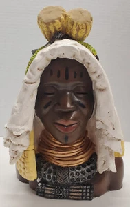 Vintage African Male Bust Sculpture Tribal Resin Plaster 6" x 9" In Box - Picture 1 of 11