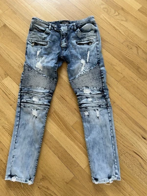 Balmain Jeans Men Biker 38X30 Light Blue Slim Stretch Double Knee Quilted  - Image 1 of 4