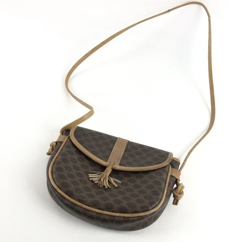 Borsa a tracolla CELINE nappa macadam PVC tela pelle marrone USATA originale #S2019