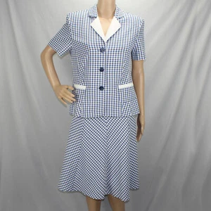 Traje Falda Mujer Colección Spago 2 Piezas Talla 8 Azul y Blanco Cuadros  - Imagen 1 de 8