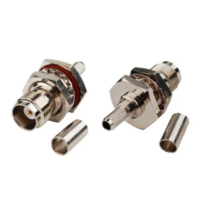 2-pack TNC Female Bulkhead Crimp Connector for RG58 LMR-195 RG400 RG142 Cable - Image 1 of 3