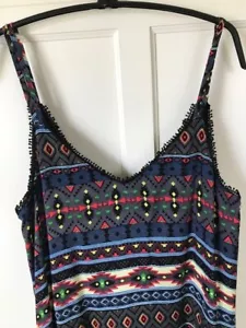 Lola Rae Summer Dress Sz L NWT Southwest Handkerchief Midi Hem Blue Red Yellow - Picture 1 of 9