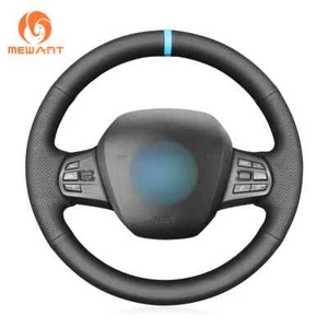 Cubierta de volante de cuero real negro costura a mano para BMW I3 2013-2022 - Imagen 1 de 6
