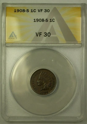 1908-S Indian Head Cent ANACS VF-30 (23a) - Image 1 of 2