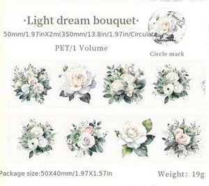 PET Washi TAPE 2 Rolls 2&3/8"x78" Waterproof Lazer Cut FLOWER SEA White Rose NEW - Picture 1 of 12