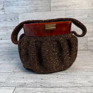 Handtasche Vintage Bronze Perlen Geldbörse-Box Abend Bakelit Riegel Deckel-ATEMBERAUBEND! - Bild 1 von 14