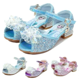 Kids Girls Sandals Cosplay Elsa Princess Fancy Party Sequin Crystal High heels - Picture 1 of 21