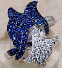 3CT Sapphire & White Topaz 925 Solid Sterling Silver Ring Jewelry Sz 9 G2-6