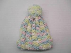 HANDMADE Hat Toddler Girl's Winter Yellow/Blue Crochet Pom Pom Beanie - Picture 1 of 7