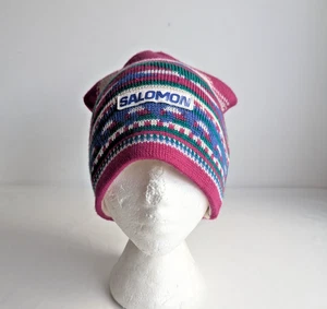 Salomon Hat Beanie Pink Multi Colour Pure New Wool Logo One Size Made in Austria - Picture 1 of 11