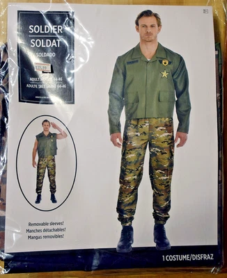 Disfraz de soldado Amscan verde 3 piezas, para hombre talla XL (44-46) mangas extraíbles, NUEVO Foto 1 de 4